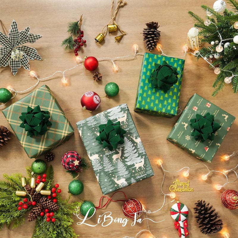 LiBongTa 4.5 Inch Green Velvet Ribbon Gift Bow Decorative Bows, Premade Christmas Bows for Gift Wrapping Self Adhesive, Wrapping Bows for Presents, Party Favor, Holiday, Wedding, Birthday-12 Counts - Image 5